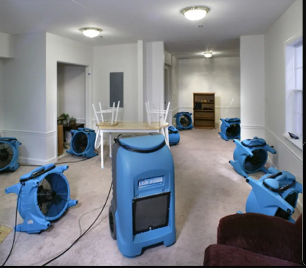 Air movers and dehumidifier setup for Water Damage Restoration in Port Neches