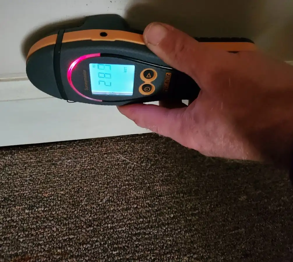 Moisture detection at baseboard during Burst Pipe Cleanup in Port Neches